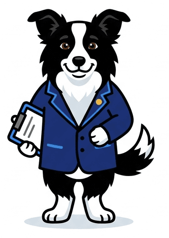 Chief, the Capital Chief of Staff mascot: a border collie in a navy blazer holding a clipboard